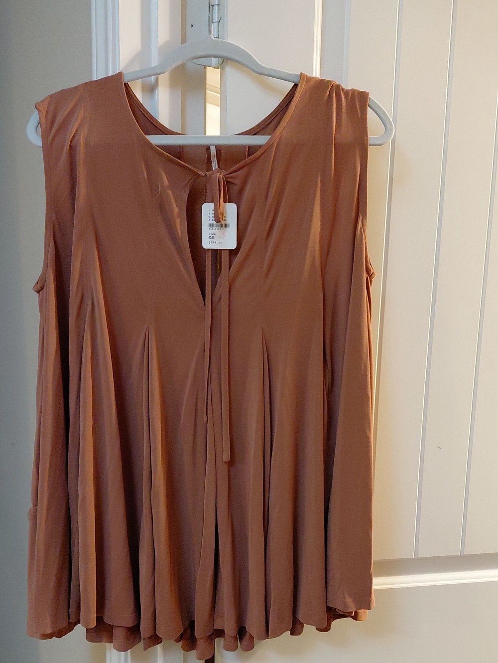 Sleeveless Rust Brown Flowing Tunic with Tie Neck